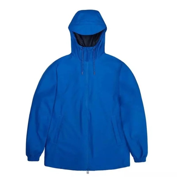 RAINS Unisex Storm Breaker Hooded Raincoat Jacket Waves Blue Size Extra Small - Picture 2 of 7